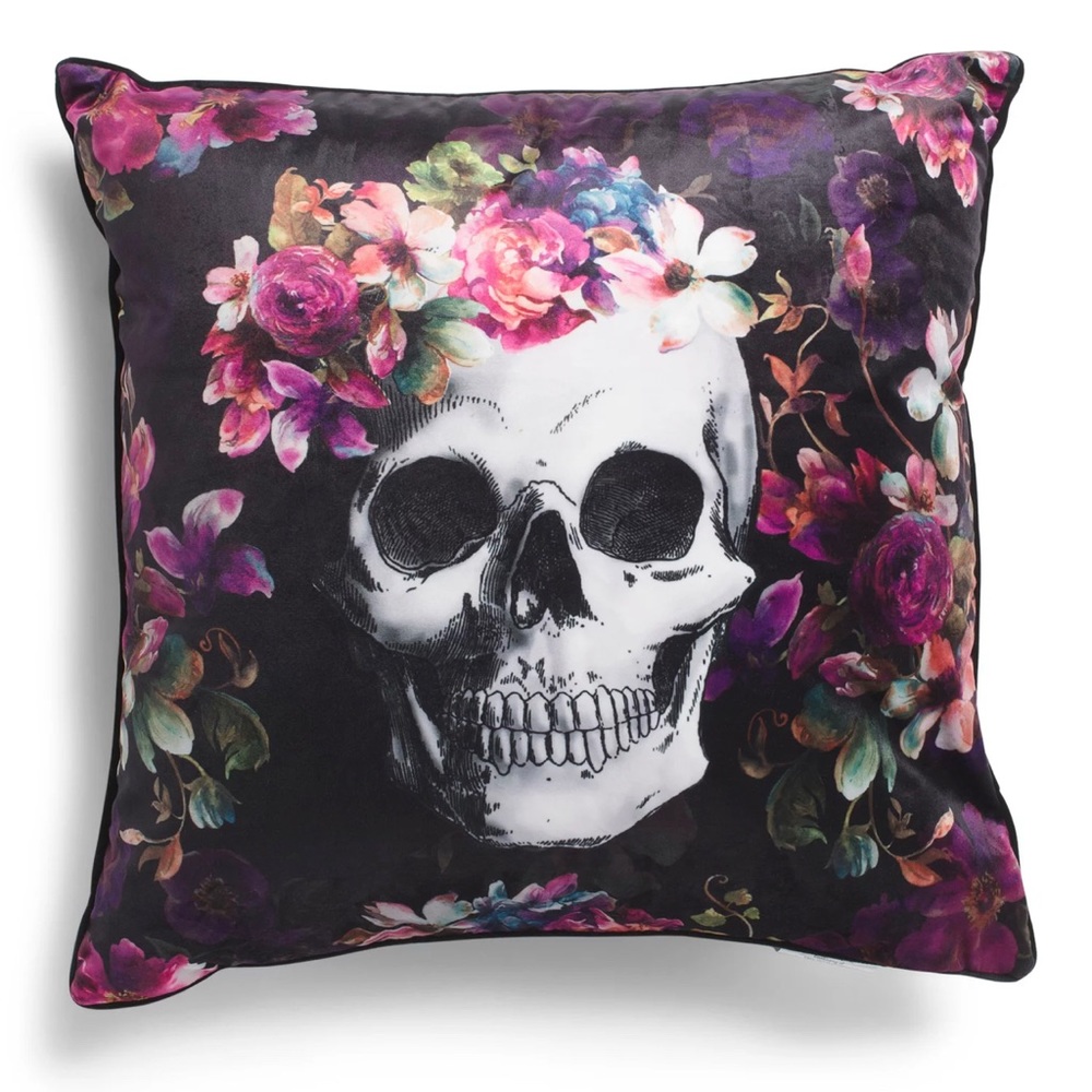 Floral Skull Pillow NWT